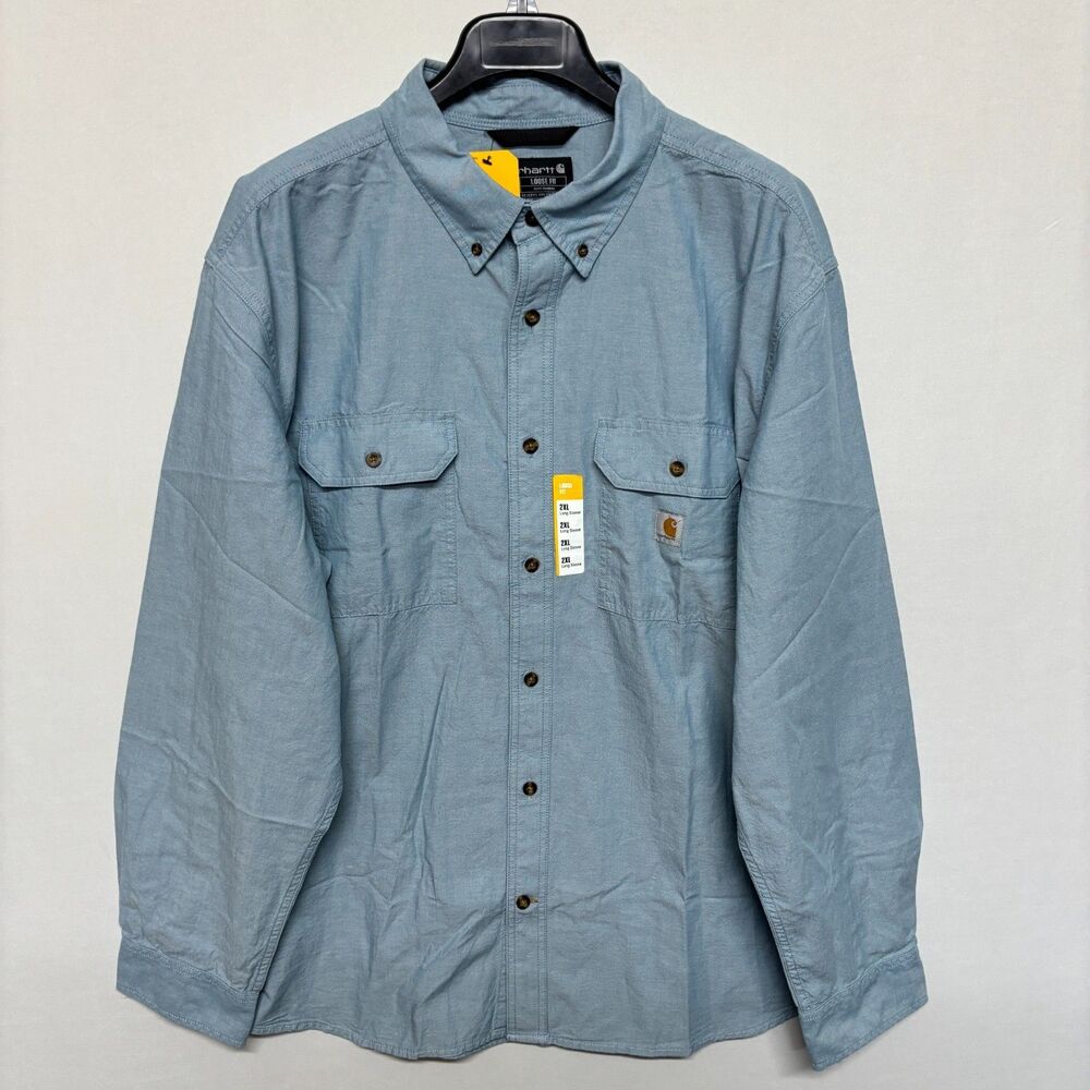 NWT Carhartt Men XXL 2XL Loose Fit Midweight Chambray Long Sleeve Shirt D137 -24